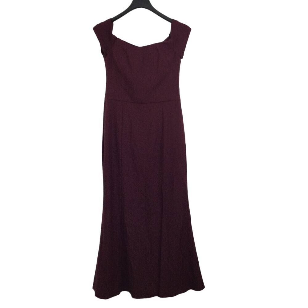Amsale Womens Eden Off Shoulder Bridesmaid Gown Leg Slit Dress Burgundy Size 12
